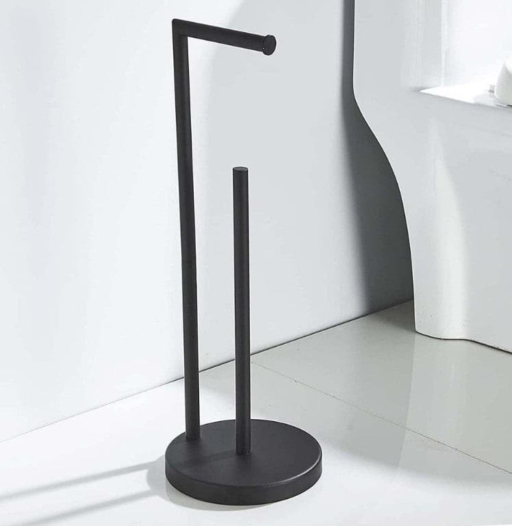 Stainless Steel Matte Black Freestanding Toilet Paper Holder.